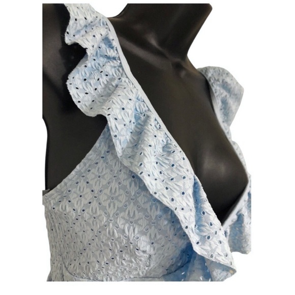 Betsey Johnson Clear sky blue 1piece Ruffle strap eyelet Swimsuit‎ size medium - Picture 10 of 16